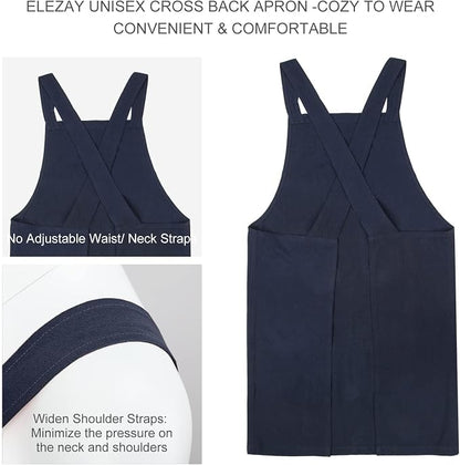 ELEZAY Aprons for Women with Pockets Plus Size Comfort Cross Back No Tie Cotton - Image 2