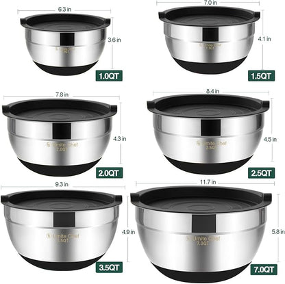 Umite Chef Mixing Bowls with Airtight Lids，6 piece Stainless Steel Metal - Image 6