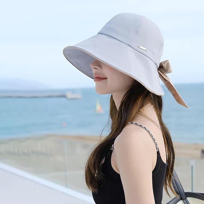 Wide Brim Hats for Woman Foldable Hats Sun Hats for Women uv Protection Bowknot Bucket hat Adjustable hat with Ponytail Hole