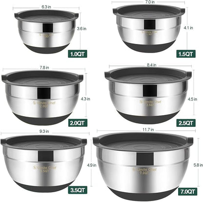 Umite Chef Mixing Bowls with Airtight Lids，6 piece Stainless Steel Metal - Image 5