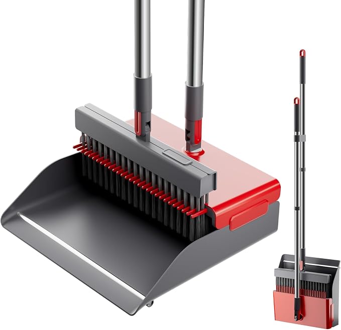 Broom with Dustpan Combo Set 50” Adjustable Long Handle 180 Degree Rotating by UPRefine