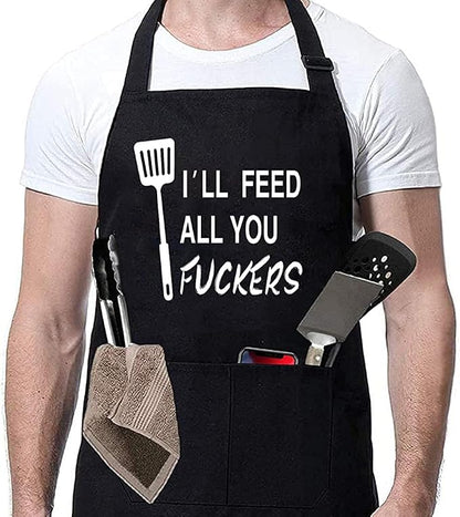 Rosoz Funny Black Chef Aprons for Men Adjustable BBQ Grill Kitchen Cooking by Rosoz