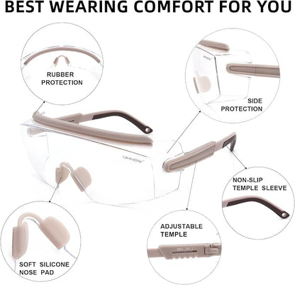 UKNOW Safety Goggles Over Glasses, Safety Glasses Anti Fog Wraparound Eye - Image 4