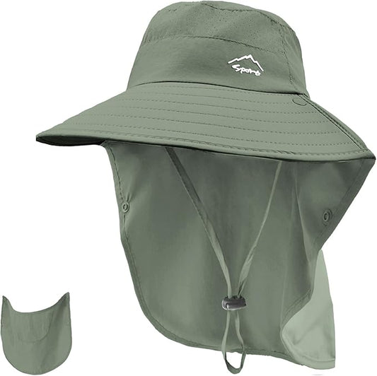 Rosoz Sun Hat for Men Women with Neck Flap,Wide Brim UPF50+ Fishing Hat with Detachable Face Cover Outdoor Sun Protection Hat