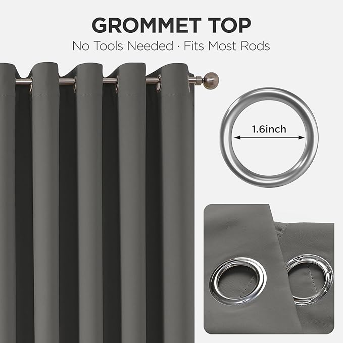 Joydeco Blackout Door Curtain for Doorway Privacy 96 Inches Long, Grommet Closet Curtain for Open Closet, Room Divider for Bedroom Living Room (Light Grey, 52Wx96L, 1 Panel)