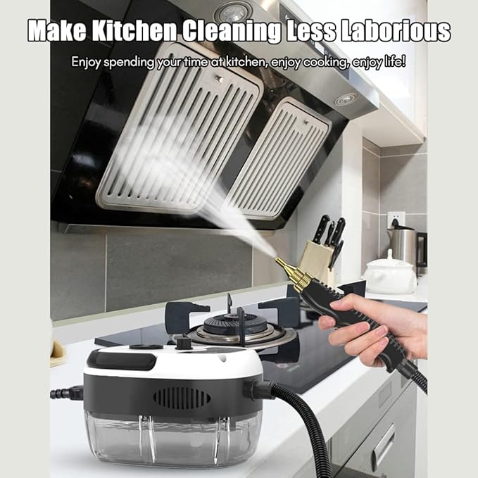 2500W Portable Handheld Steam Cleaner, High Temperature Pressurized Steam Cleaning Machine with Brush Heads for Kitchen Furniture Bathroom Car, US Plug 110V (White)