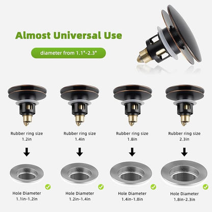 Universal 2PCS Bathroom Sink Stopper 2 in 1 Pop Up Metal Sink Drain Strainer - Image 2