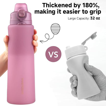 TakeToday Collapsible Water Bottles 32oz, Foldable Travel Water Bottle, BPA Free, Silicone Water Bottle Leakproof for Hiking, International Travel, Outdoors