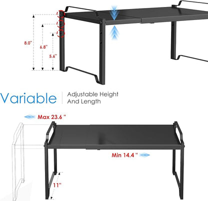 2 Pack 11” Width Expandable Kitchen Cabinet Organizer Shelves, Metal Kitchen - Image 2