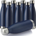 MEWAY 17oz Sport Water Bottle 8 Pack Vacuum Insulated Stainless Steel Leak-Proof Double Wall Cola Shape Water Bottle,Keep Drinks Hot & Cold (Navy,8 Pack)