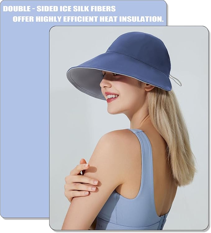 Sun Hats for Womens Wide Brim UV Protection Fishing Hats Packable Reversible Hollow Top Hat with Ponytail Beach Travel Hats