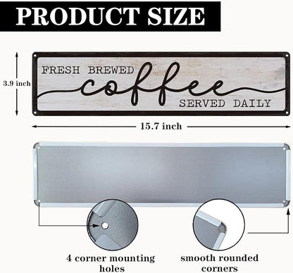 Coffee Metal Tin Signs, Fresh Brewed Coffee Served Daily Sign, Coffees - Image 2