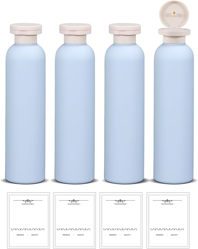 ASEVAT 8.8oz 4pack Refillable Travel Shampoo and Conditioner Bottles, Travel Size containers, Travel Bottle for toiletries, Squeeze Bottles with Flip Cap, Empty Plastic Leak Proof Travel Bottles