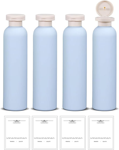 ASEVAT 8.8oz 4pack Refillable Travel Shampoo and Conditioner Bottles, Travel Size containers, Travel Bottle for toiletries, Squeeze Bottles with Flip Cap, Empty Plastic Leak Proof Travel Bottles
