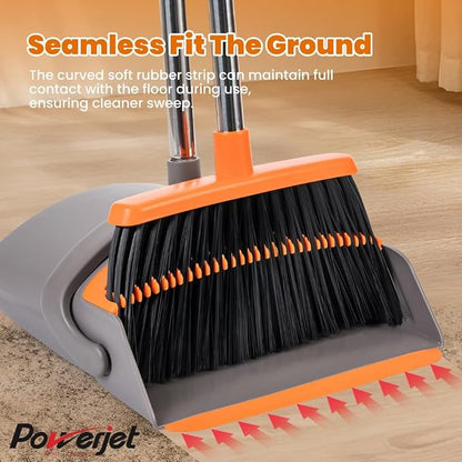 POWERJET Upright Broom & Dustpan Set, Angled Lobby Broom, Exclusive Long Handle - Image 5
