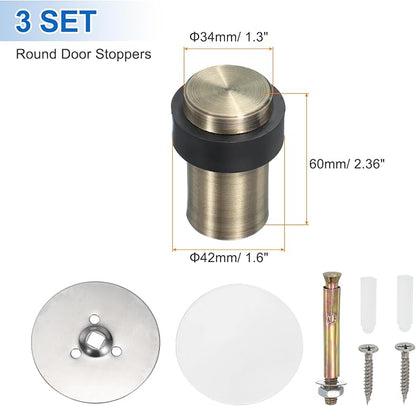 PATIKIL 3Set Round Door Stoppers, 60mm Stainless Steel Door Stop Doorstop Wedge - Image 2