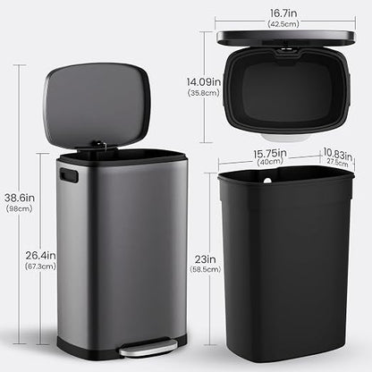 ELPHECO Kitchen Trash Can with Lid Soft Close, 13 Gallon / 50L Stainless Steel - Image 4
