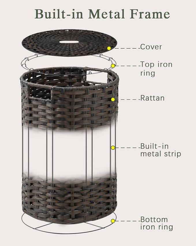 Large Laundry Hamper Laundry Basket Round 34.3 Gal Handwoven Wicker Laundry - Image 8