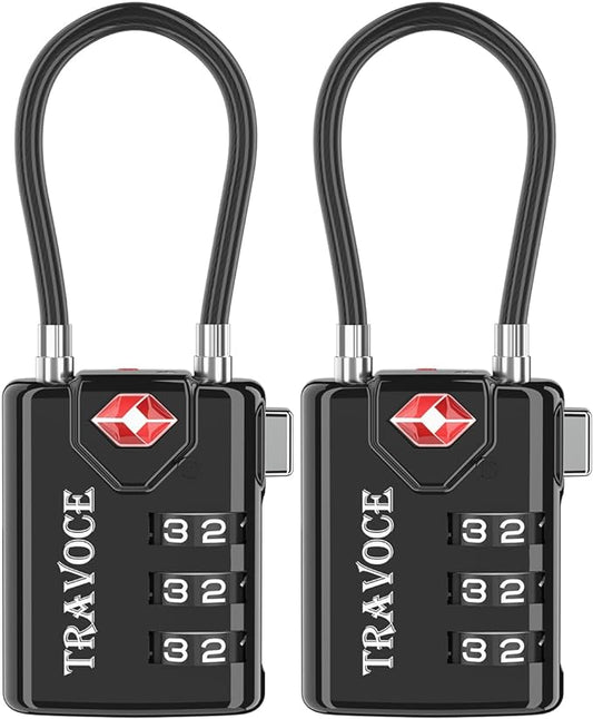 TSA Approved Luggage Locks, Travel Locks Which Also Work Great as Gym Locks, Toolbox Lock, Backpack and More,Black 2 Pack