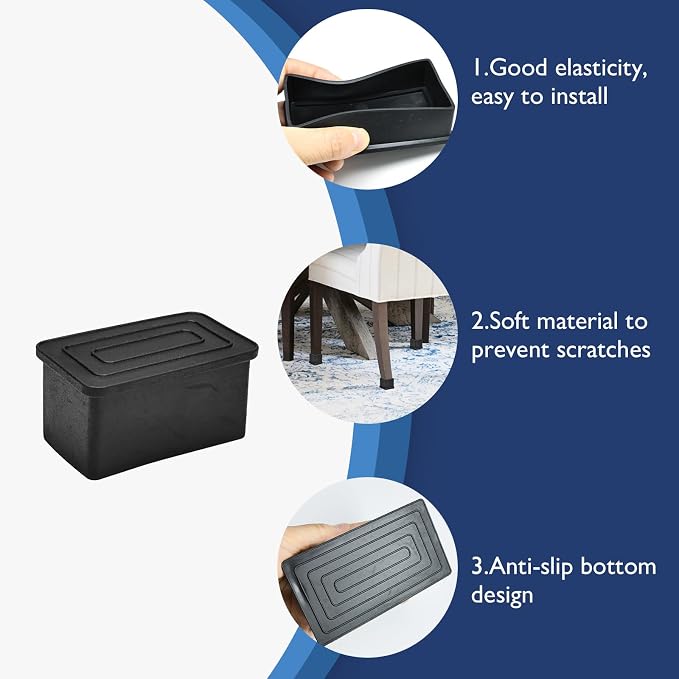 4 Pcs 1" x 1-1/2" Rectangular Rubber Chair Leg Caps, PVC Table Leg Covers - Image 4