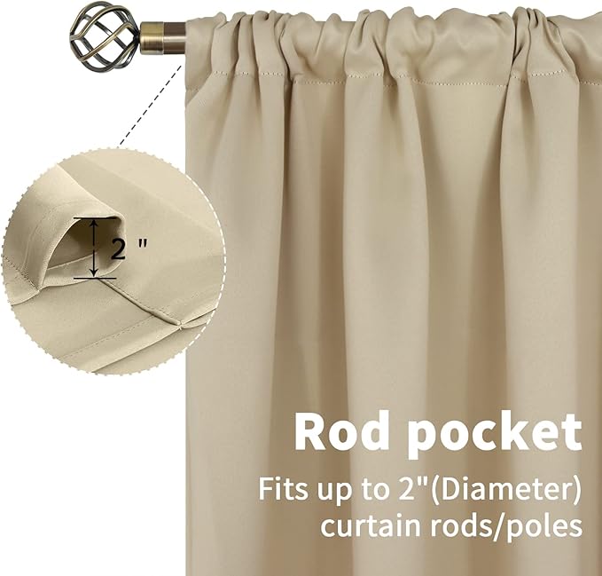 BGment Beige Blackout Curtains 63 Inches Length for Bedroom - Thermal Insulated Drapes Room Darkening with Rod Pocket for Living Room, 42 x 63 Inch, 2 Panels