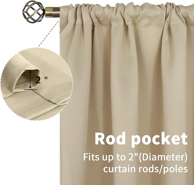 BGment Beige Blackout Curtains 63 Inches Length - Image 4