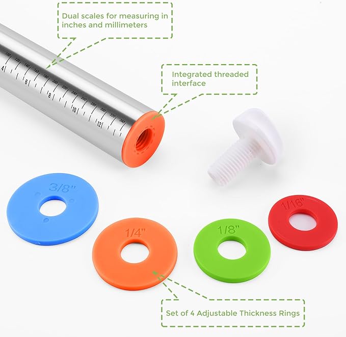 Rolling Pin with Adjustable Thickness Rings - Image 5