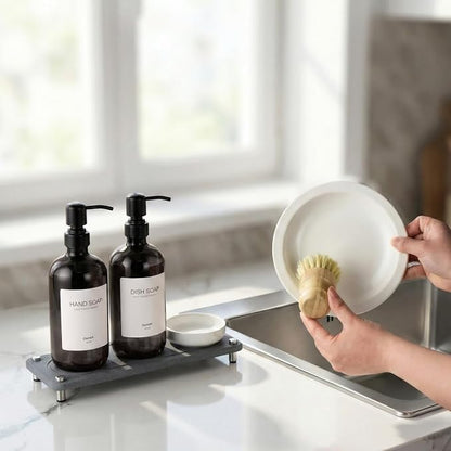 2 Pack Kitchen Soap Dispenser Set - 16oz Black Glass Dish and Hand Soap - Image 6