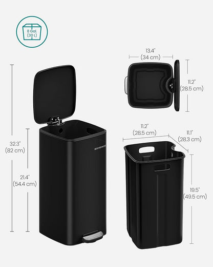 SONGMICS Kitchen Trash Can, 8-Gallon Trash Bin, Stainless Steel Garbage Can - Image 7