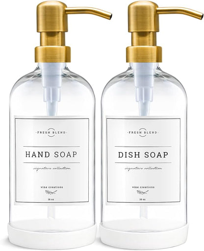 Vine Creations Glass Soap Dispenser, 2 Pack Kitchen Soap Dispenser Set by VineCreations