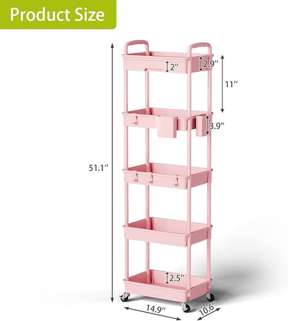 5 Tier Rolling Cart Organizer, Bathroom Cart Organizers - Image 3