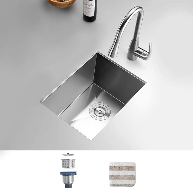 TORVA 14 x 18 Inch Undermount Kitchen Sink, Premium 304 Stainless Steel Bar Sink - 9 Inches Deep Basin Single Bowl Sink