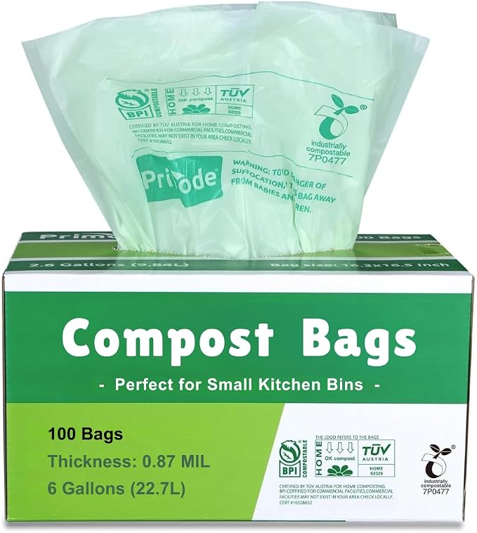 Primode Compostable Bags, 6 Gallon Food Scraps Yard Waste Bags, Extra Thick by Primode