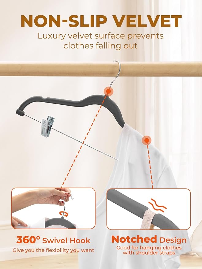 HOUSE DAY Velvet Skirt Hangers 24 Pack, Space Saving Slim Velvet Pant Hanger - Image 7