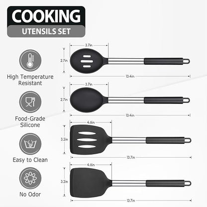 Pack of 4 Large Silicone Cooking Spatulas and Spoons, Slotted and Solid - Image 2