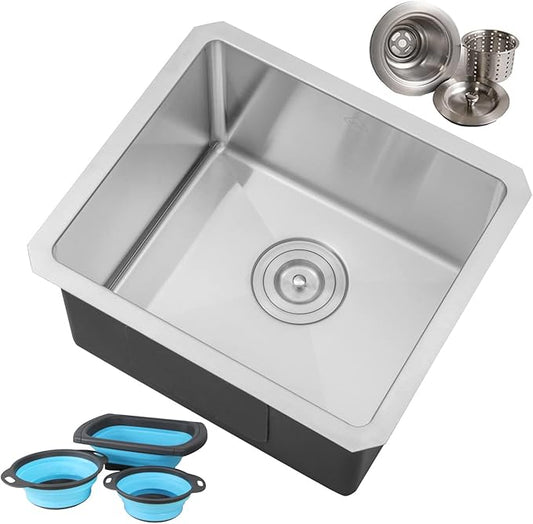 17 in. x 15 in. x 9 in. 16-Gauge Stainless Steel Undermount Single Bowl Bar Prep Kitchen Sink with Collapsible Colander Set and Strainer