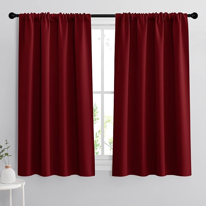 RYB HOME Curtains for Bedroom 72 inches Long, W 34 x L 72, Burgundy Red by RYBHOME