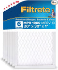 Filtrete 20x30x1 AC Furnace Air Filter, MERV 13, MPR 1900, Premium Allergen, Bacteria & Virus Filter, 3-Month Pleated 1-Inch Electrostatic Air Cleaning Filter, 6-Pack (Actual Size 19.81x29.81x0.78 in)