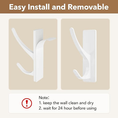 White Self Adhesive Coat Hooks for Hanging, Heavy Duty Stainless Double Wall - Image 5