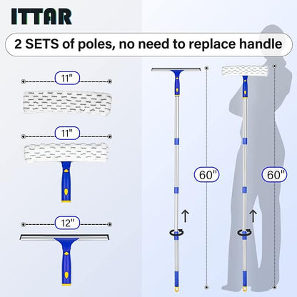 ITTAR Window Squeegee with 2 Sets Stainless Steel Pole, Squeegee Cleaning Tools - Image 2