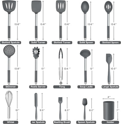 Onader Kitchen Cooking Utensils Set of 15, Silicone and Stainless Steel - Image 2