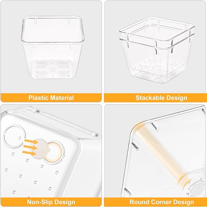 SMARTAKE 22-Piece Drawer Organizer with Non-Slip Silicone Pads, 5-Size Clear Desk Drawer Organizer Trays Storage Tray for Makeup, Jewelries, Utensils in Bedroom Dresser, Office and Kitchen, Clear