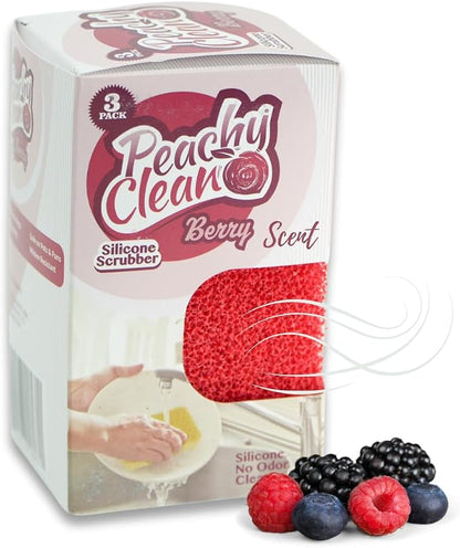 Peachy Clean Silicone Dish Sponge Scrubbers, Fresh Berry Scent, Non-Scratch - Image 2