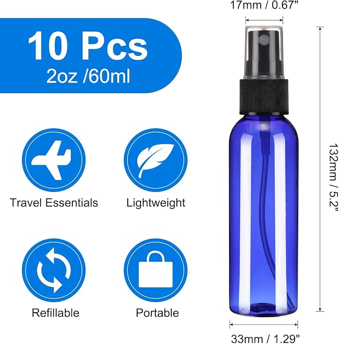 uxcell 10 Pack Spray Bottles, 2 Oz/60ML Reusable Clear Empty Mist Plastic Mini - Image 2