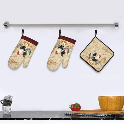 Rooster Chichen Oven Mitts and Pot Holders Sets, Cute Hot Pads Baking Gloves - Image 6