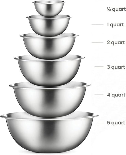 FineDine Stainless Steel Mixing Bowls Set, Dishwasher Safe, 6 Piece Metal - Image 2