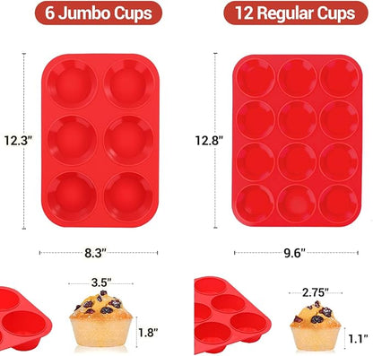 CAKETIME Silicone Muffin Pan, 2 Packs, Includes Jumbo 6 Cups and Regular 12 Cups - Image 2