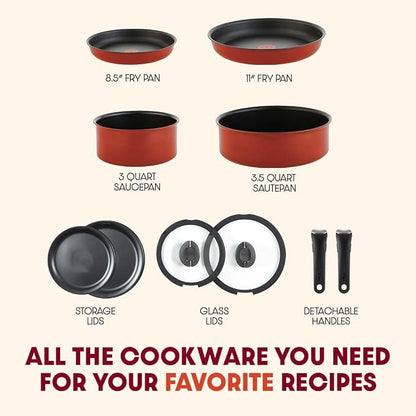 T-fal Ingenio Nonstick Cookware Set 10 Piece, Oven Broiler Safe 500F, Pots and - Image 2