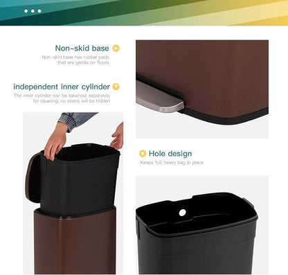 FDW | 13 Gallon Trash Can with Lid | Brown | Fingerprint-Proof | Made of - Image 4