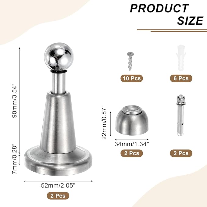 uxcell 2Pcs Magnetic Door Stopper, 304 Stainless Steel Magnetic Door Stop Catch - Image 2